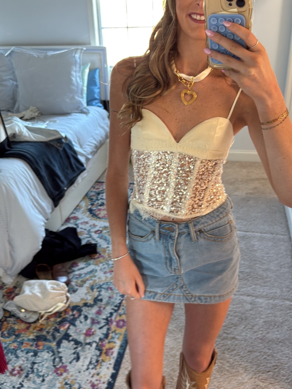 Sequin Corset Crop Top in Cream ZARA